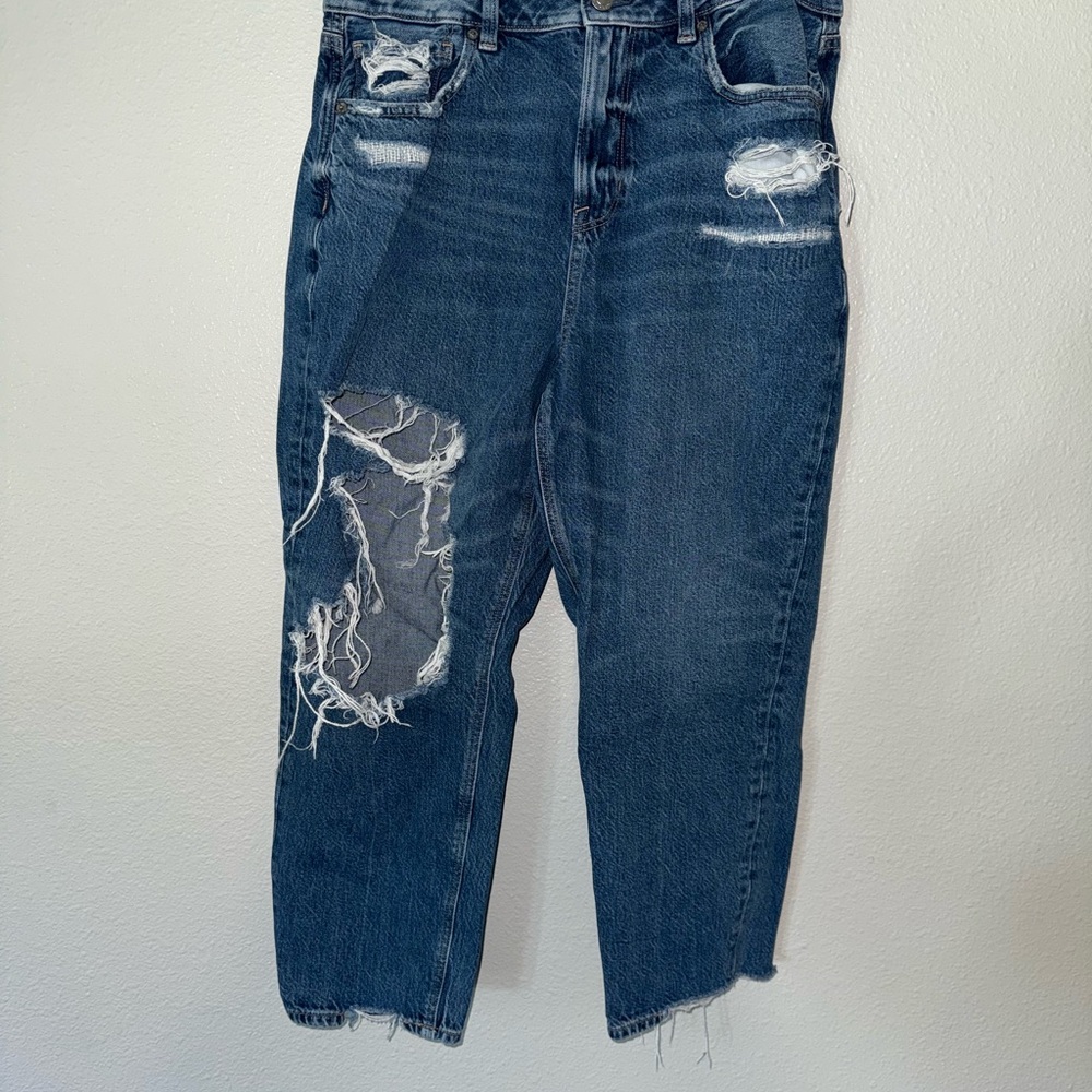 AE Mom Distressed Blue Jeans